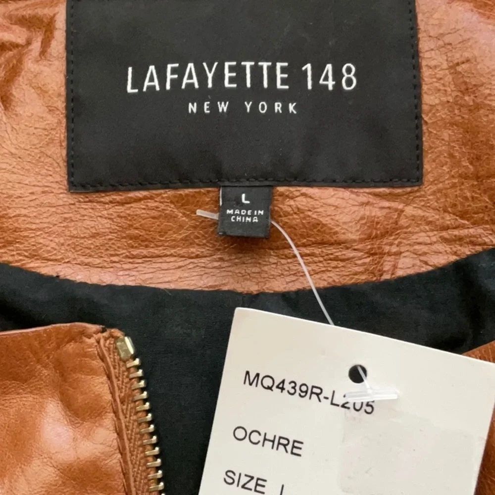 Lafayette 148 New York Brown Wylie Leather Jacket Size L NWT